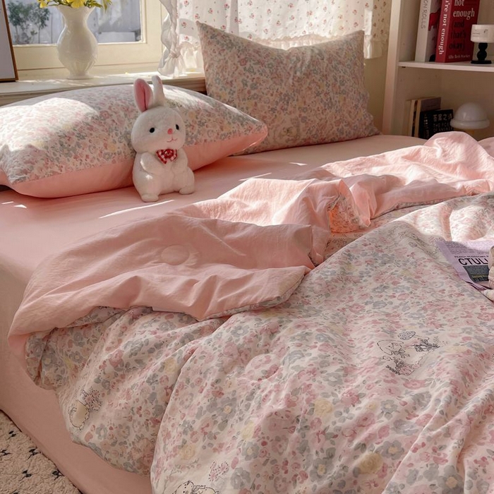 91家纺网 家纺一手货源 找家纺 繁花家居 2025新款AA版水洗棉超软夏被直播热款 花丛萌兔