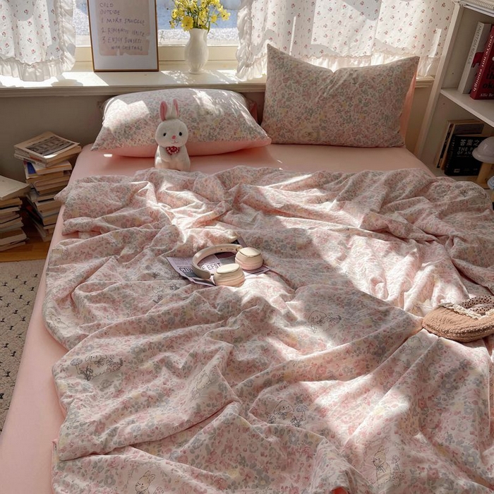 91家纺网 家纺一手货源 找家纺 繁花家居 2025新款AA版水洗棉超软夏被直播热款 花丛萌兔