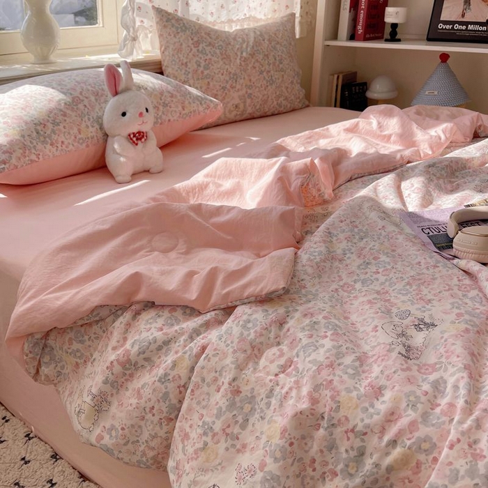 91家纺网 家纺一手货源 找家纺 繁花家居 2025新款AA版水洗棉超软夏被直播热款 花丛萌兔