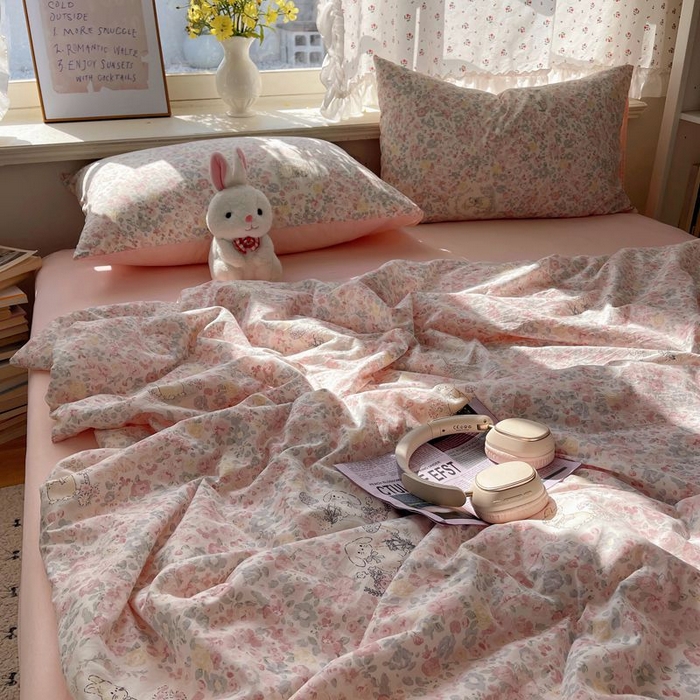 91家纺网 家纺一手货源 找家纺 繁花家居 2025新款AA版水洗棉超软夏被直播热款 花丛萌兔