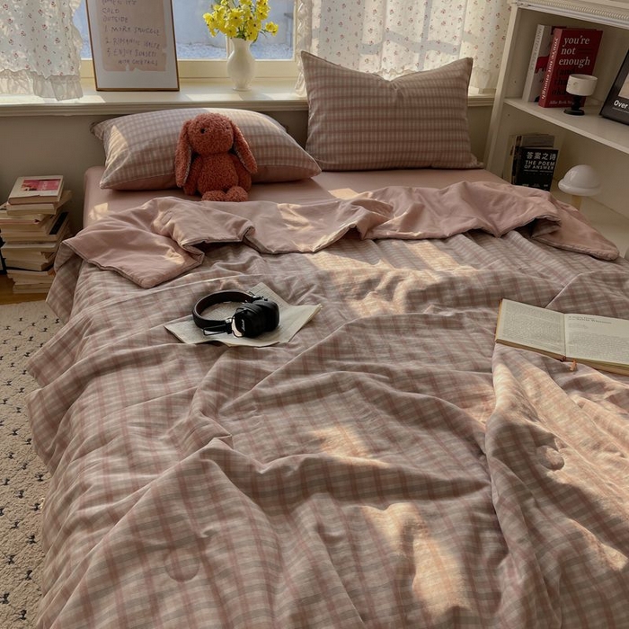 91家纺网 家纺一手货源 找家纺 繁花家居 2025新款AA版水洗棉超软夏被直播热款 烟雾粉