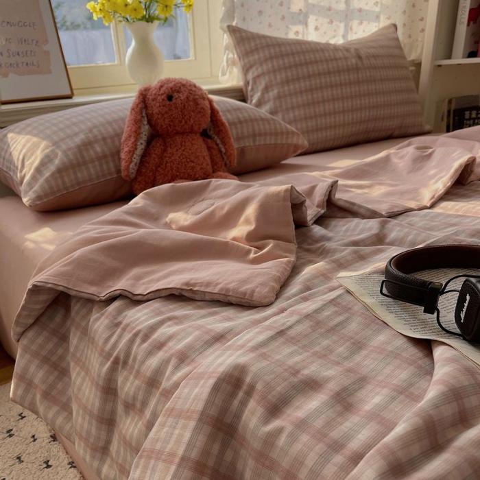 91家纺网 家纺一手货源 找家纺 繁花家居 2025新款AA版水洗棉超软夏被直播热款 烟雾粉