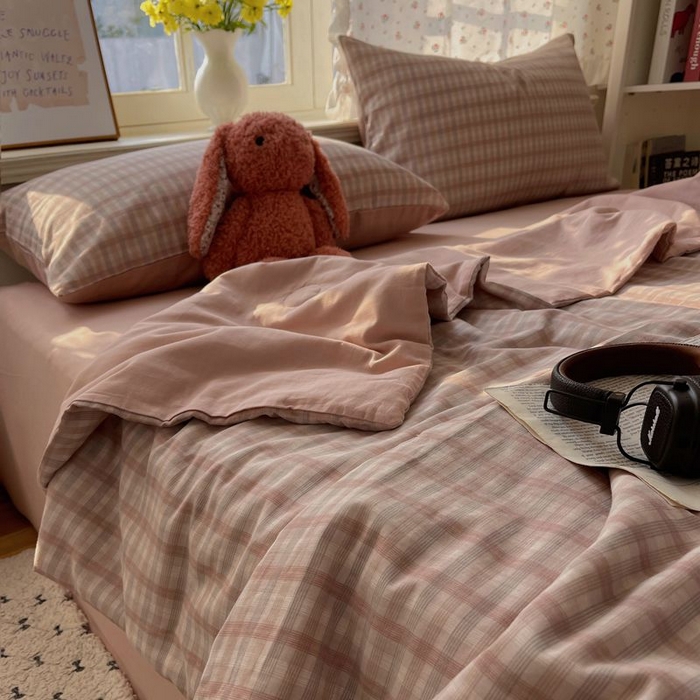 91家纺网 家纺一手货源 找家纺 繁花家居 2025新款AA版水洗棉超软夏被直播热款 烟雾粉