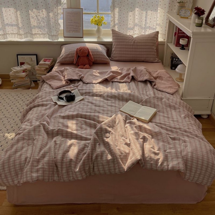 91家纺网 家纺一手货源 找家纺 繁花家居 2025新款AA版水洗棉超软夏被直播热款 烟雾粉