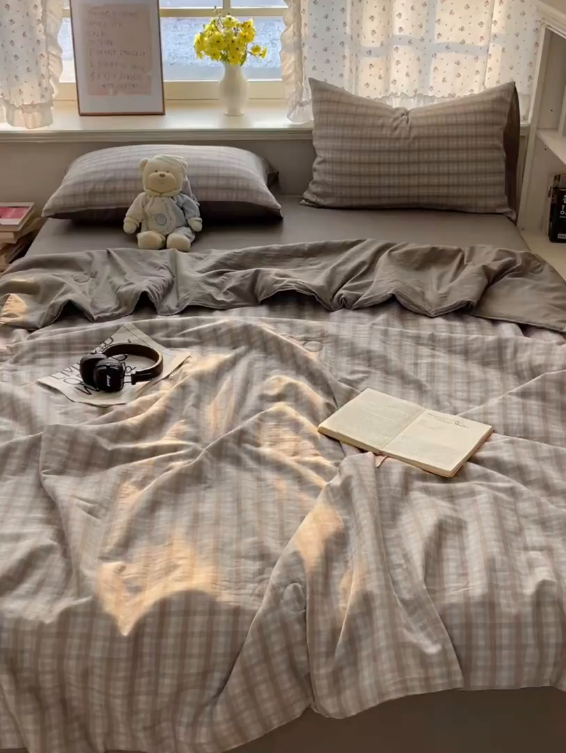 91家纺网 家纺一手货源 找家纺 繁花家居 2025新款AA版水洗棉超软夏被直播热款 烟雾灰