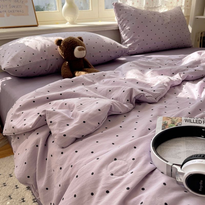 91家纺网 家纺一手货源 找家纺 繁花家居 2025新款AA版水洗棉超软夏被直播热款 波点旋律-紫