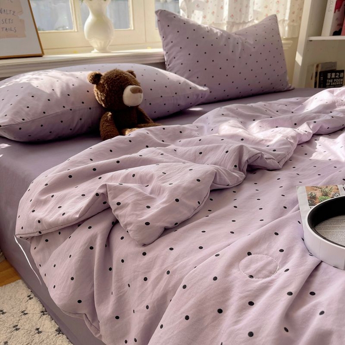 91家纺网 家纺一手货源 找家纺 繁花家居 2025新款AA版水洗棉超软夏被直播热款 波点旋律-紫