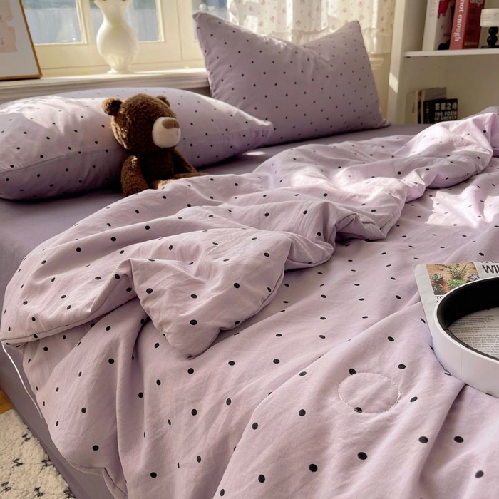 91家纺网 家纺一手货源 找家纺 繁花家居 2025新款AA版水洗棉超软夏被直播热款 波点旋律-紫