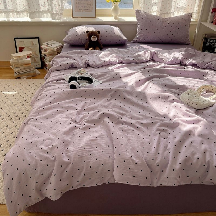 91家纺网 家纺一手货源 找家纺 繁花家居 2025新款AA版水洗棉超软夏被直播热款 波点旋律-紫