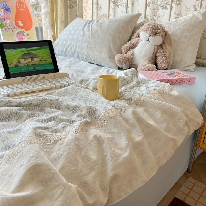 91家纺网 家纺一手货源 找家纺 盼季家纺 2025新款A类夏季夏天蕾丝花边大豆纤维被夏凉被床单四件套空调被 蕾丝花边夏被-素雅