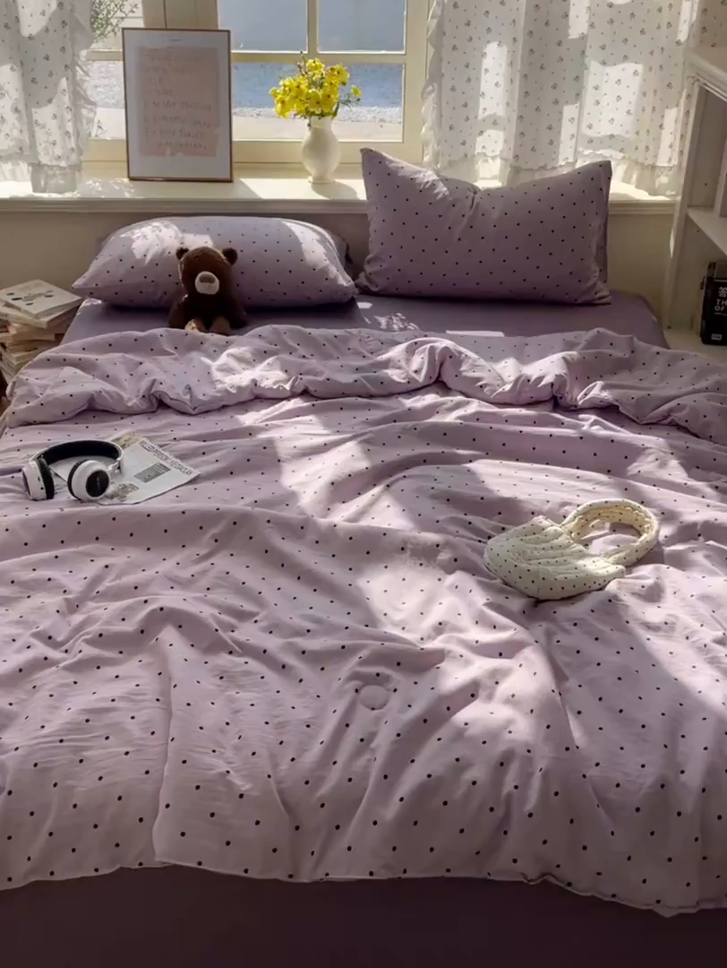 91家纺网 家纺一手货源 找家纺 繁花家居 2025新款AA版水洗棉超软夏被直播热款 波点旋律-紫