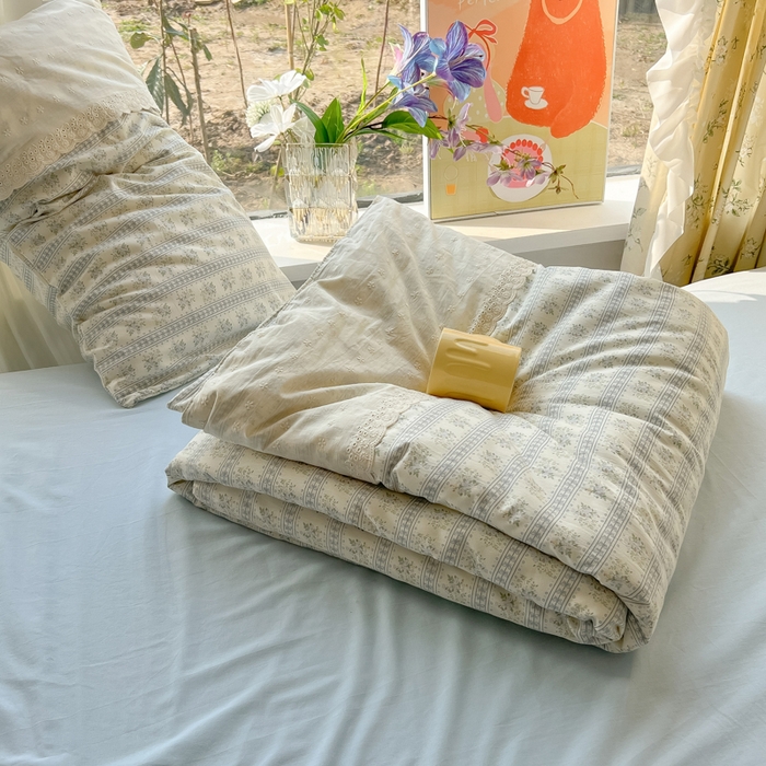 91家纺网 家纺一手货源 找家纺 盼季家纺 2025新款A类夏季夏天蕾丝花边大豆纤维被夏凉被床单四件套空调被 蕾丝花边夏被-素雅