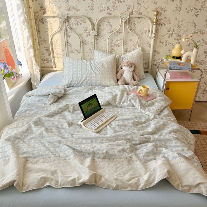 91家纺网 家纺一手货源 找家纺 盼季家纺 2025新款A类夏季夏天蕾丝花边大豆纤维被夏凉被床单四件套空调被 蕾丝花边夏被-素雅