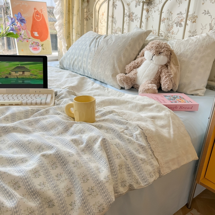 91家纺网 家纺一手货源 找家纺 盼季家纺 2025新款A类夏季夏天蕾丝花边大豆纤维被夏凉被床单四件套空调被 蕾丝花边夏被-素雅