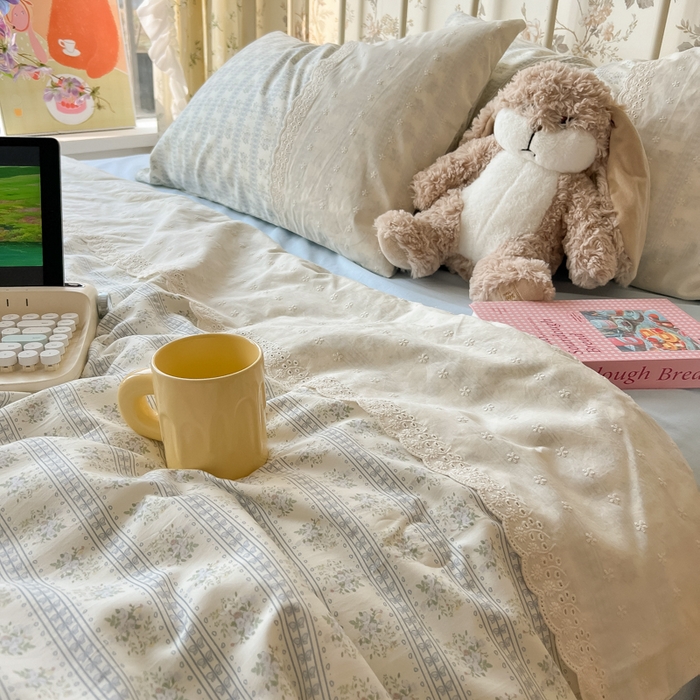 91家纺网 家纺一手货源 找家纺 盼季家纺 2025新款A类夏季夏天蕾丝花边大豆纤维被夏凉被床单四件套空调被 蕾丝花边夏被-素雅