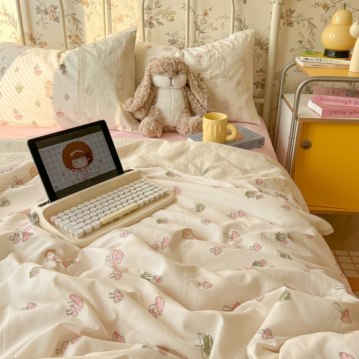 91家纺网 家纺一手货源 找家纺 盼季家纺 2025新款A类夏季夏天蕾丝花边大豆纤维被夏凉被床单四件套空调被 蕾丝花边夏被-小兔蘑菇