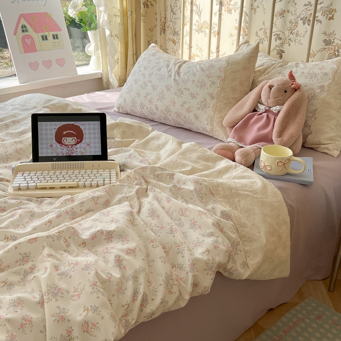 91家纺网 家纺一手货源 找家纺 盼季家纺 2025新款A类夏季夏天蕾丝花边大豆纤维被夏凉被床单四件套空调被 蕾丝花边夏被-紫玲