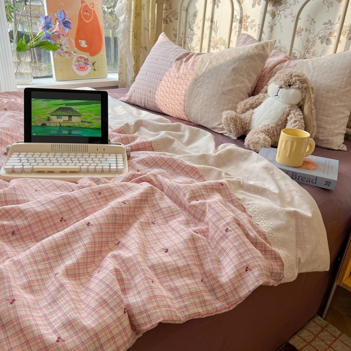 91家纺网 家纺一手货源 找家纺 盼季家纺 2025新款A类夏季夏天蕾丝花边大豆纤维被夏凉被床单四件套空调被 蕾丝花边夏被-紫樱