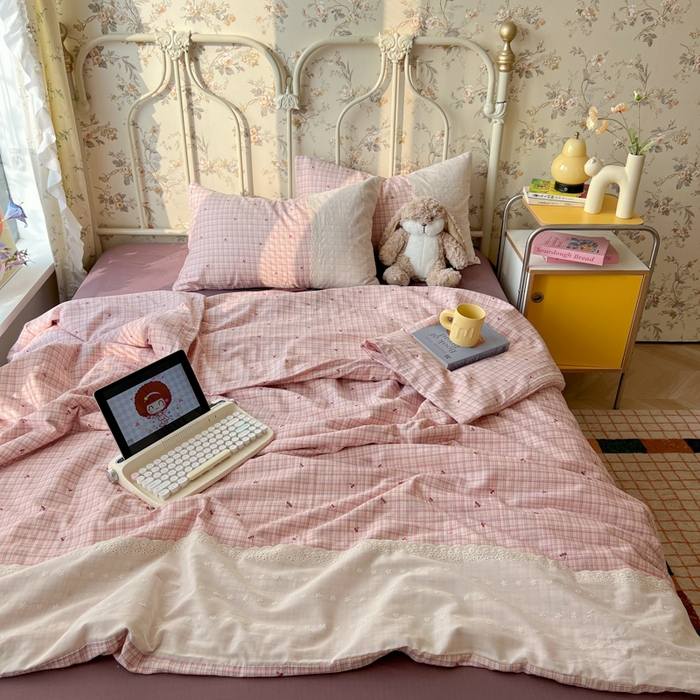 91家纺网 家纺一手货源 找家纺 盼季家纺 2025新款A类夏季夏天蕾丝花边大豆纤维被夏凉被床单四件套空调被 蕾丝花边夏被-紫樱