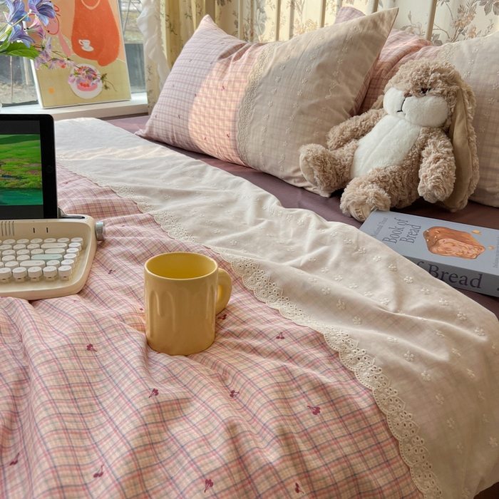 91家纺网 家纺一手货源 找家纺 盼季家纺 2025新款A类夏季夏天蕾丝花边大豆纤维被夏凉被床单四件套空调被 蕾丝花边夏被-紫樱