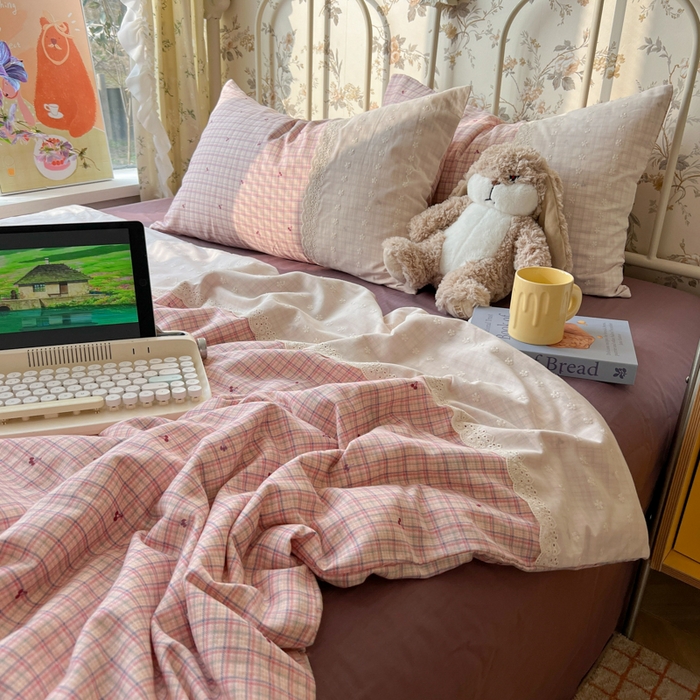 91家纺网 家纺一手货源 找家纺 盼季家纺 2025新款A类夏季夏天蕾丝花边大豆纤维被夏凉被床单四件套空调被 蕾丝花边夏被-紫樱