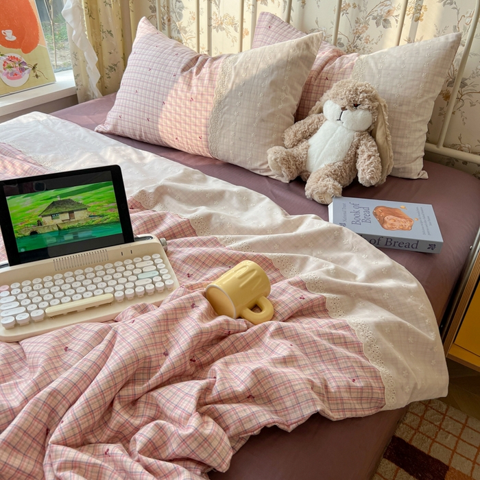 91家纺网 家纺一手货源 找家纺 盼季家纺 2025新款A类夏季夏天蕾丝花边大豆纤维被夏凉被床单四件套空调被 蕾丝花边夏被-紫樱