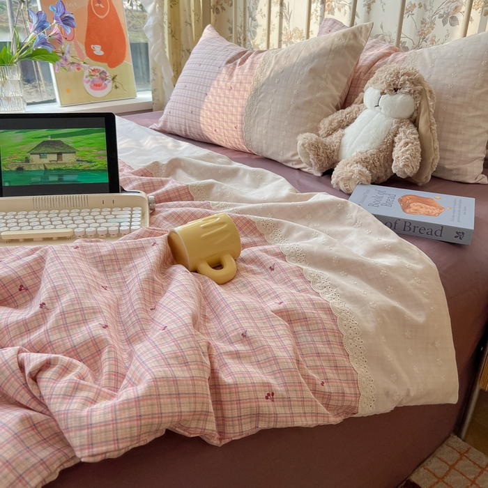 91家纺网 家纺一手货源 找家纺 盼季家纺 2025新款A类夏季夏天蕾丝花边大豆纤维被夏凉被床单四件套空调被 蕾丝花边夏被-紫樱