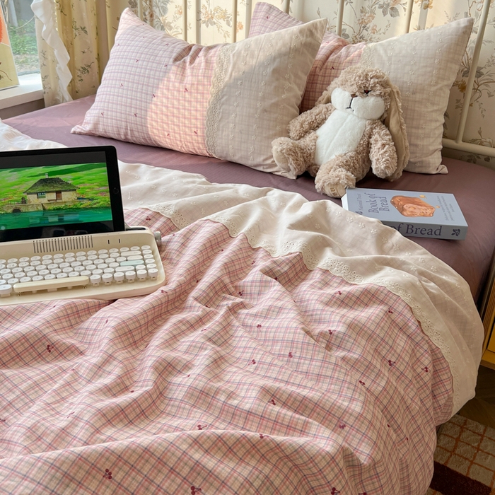 91家纺网 家纺一手货源 找家纺 盼季家纺 2025新款A类夏季夏天蕾丝花边大豆纤维被夏凉被床单四件套空调被 蕾丝花边夏被-紫樱