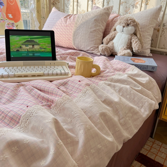 91家纺网 家纺一手货源 找家纺 盼季家纺 2025新款A类夏季夏天蕾丝花边大豆纤维被夏凉被床单四件套空调被 蕾丝花边夏被-紫樱