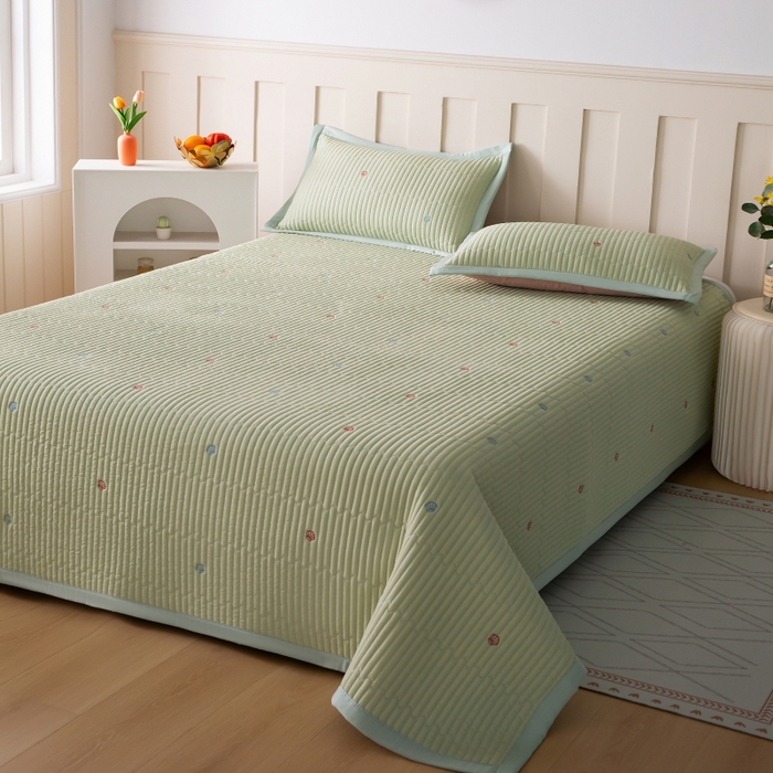 91家纺网 家纺一手货源 找家纺 （总）晨晨家纺 2025新款A类莱赛尔天丝刺绣款凉席席子床盖款系列三件套