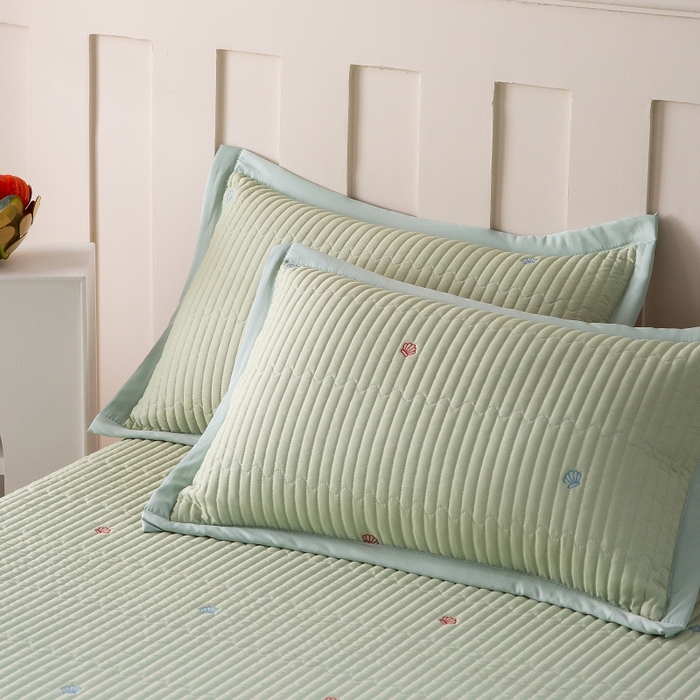 91家纺网 家纺一手货源 找家纺 晨晨家纺 2025新款A类莱赛尔天丝刺绣款凉席席子床盖款系列三件套 皇冠-薄荷绿