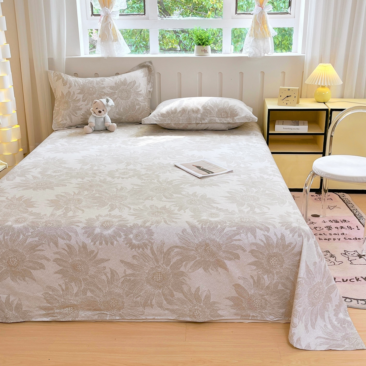 91家纺网 家纺一手货源 找家纺 大吉 2025新款亲肤舒适全棉纯棉喷气小清新印花系列单床单床单单件单品床单 复古向日葵