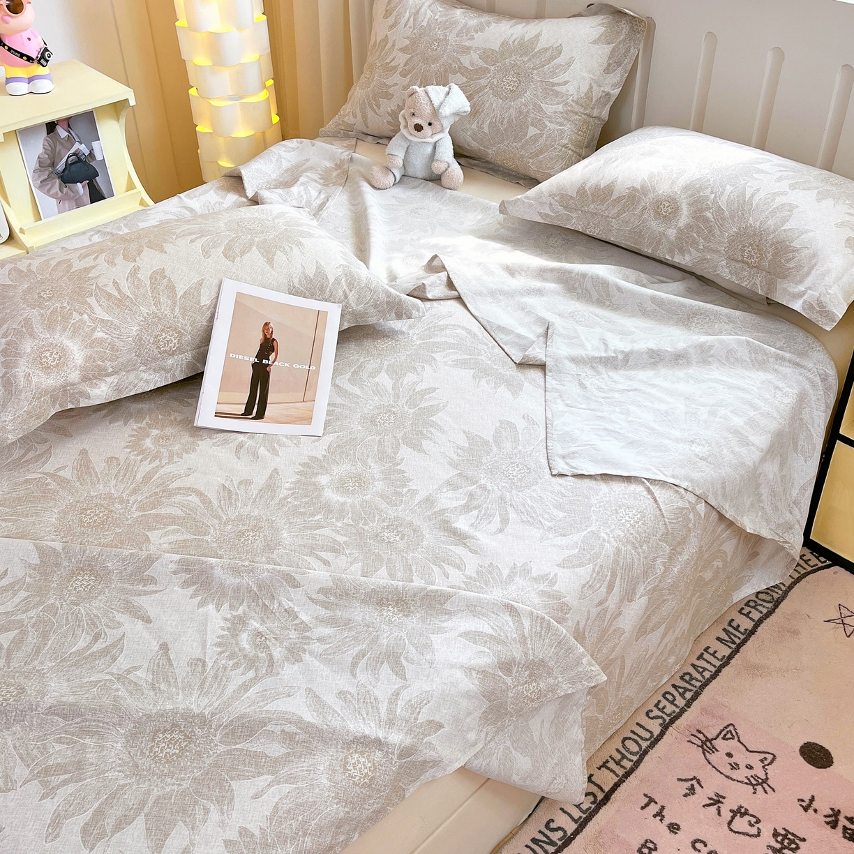 91家纺网 家纺一手货源 找家纺 大吉 2025新款亲肤舒适全棉纯棉喷气小清新印花系列单床单床单单件单品床单 复古向日葵