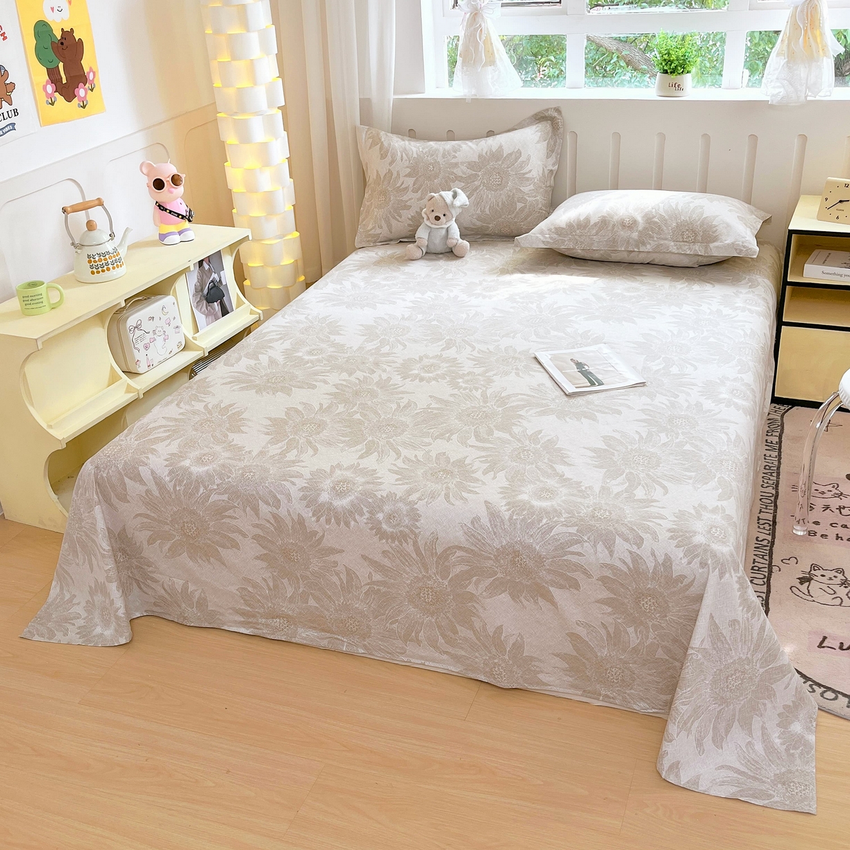 91家纺网 家纺一手货源 找家纺 大吉 2025新款亲肤舒适全棉纯棉喷气小清新印花系列单床单床单单件单品床单 复古向日葵