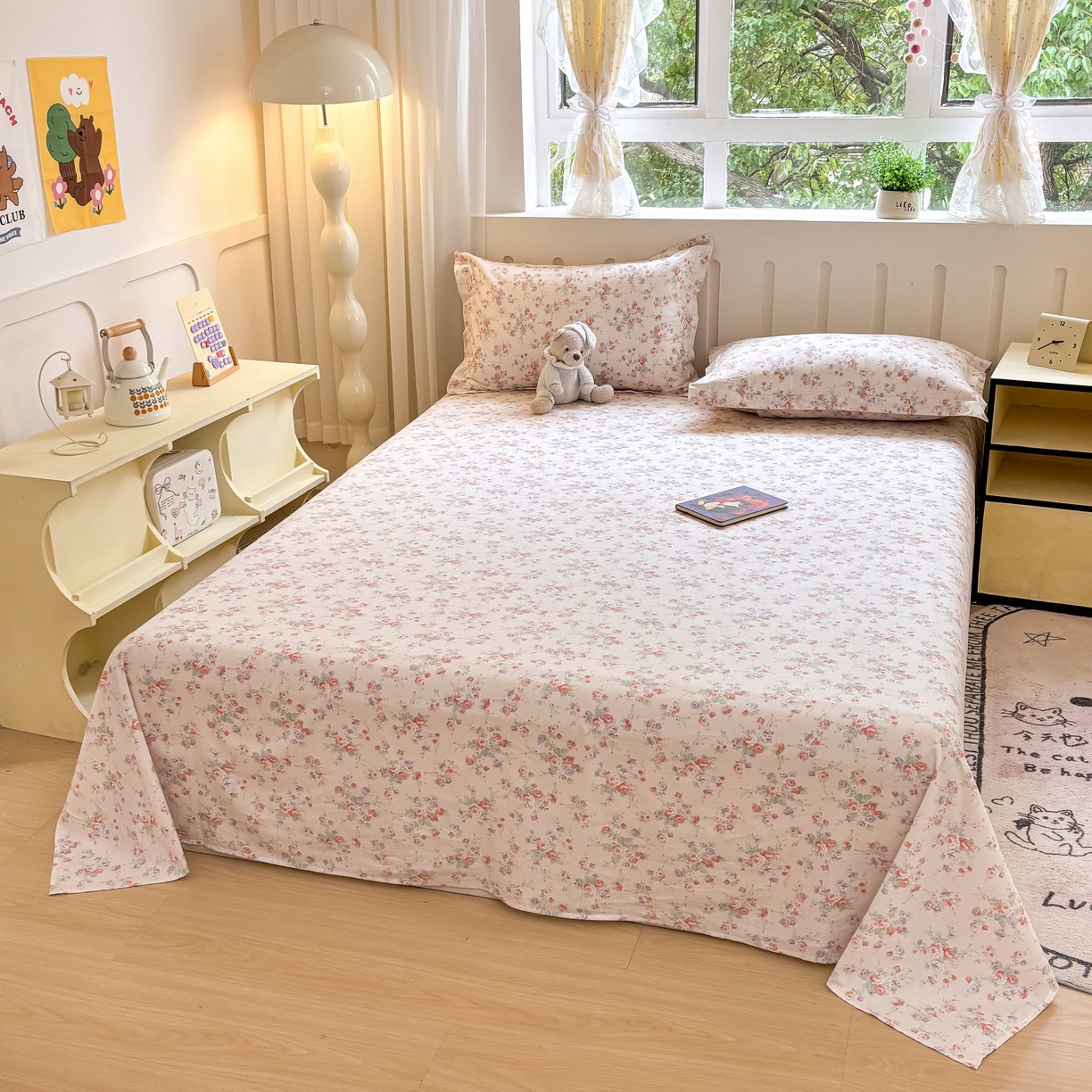 91家纺网 家纺一手货源 找家纺 大吉 2025新款亲肤舒适全棉纯棉喷气小清新印花系列单床单床单单件单品床单 花语蔷薇