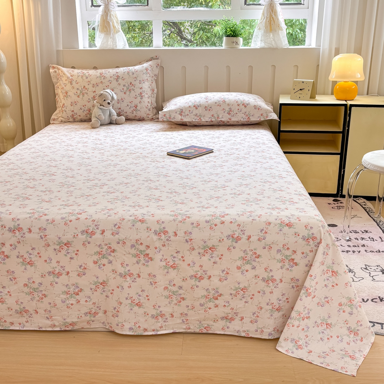 91家纺网 家纺一手货源 找家纺 大吉 2025新款亲肤舒适全棉纯棉喷气小清新印花系列单床单床单单件单品床单 花语蔷薇