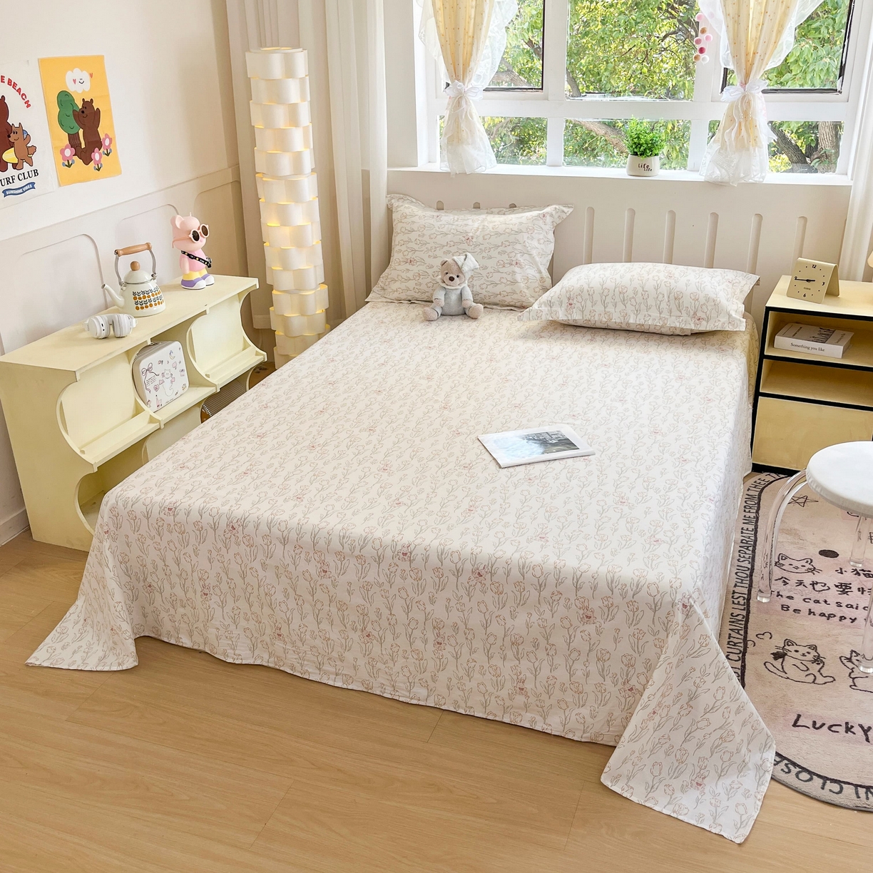 91家纺网 家纺一手货源 找家纺 大吉 2025新款亲肤舒适全棉纯棉喷气小清新印花系列单床单床单单件单品床单 花园兔