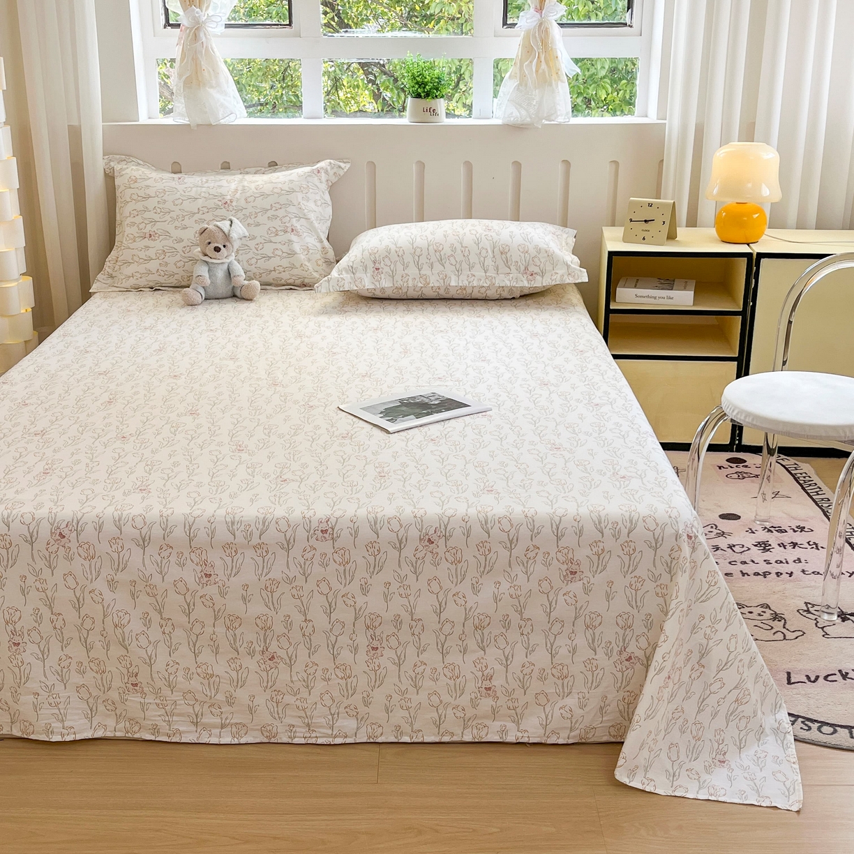 91家纺网 家纺一手货源 找家纺 大吉 2025新款亲肤舒适全棉纯棉喷气小清新印花系列单床单床单单件单品床单 花园兔