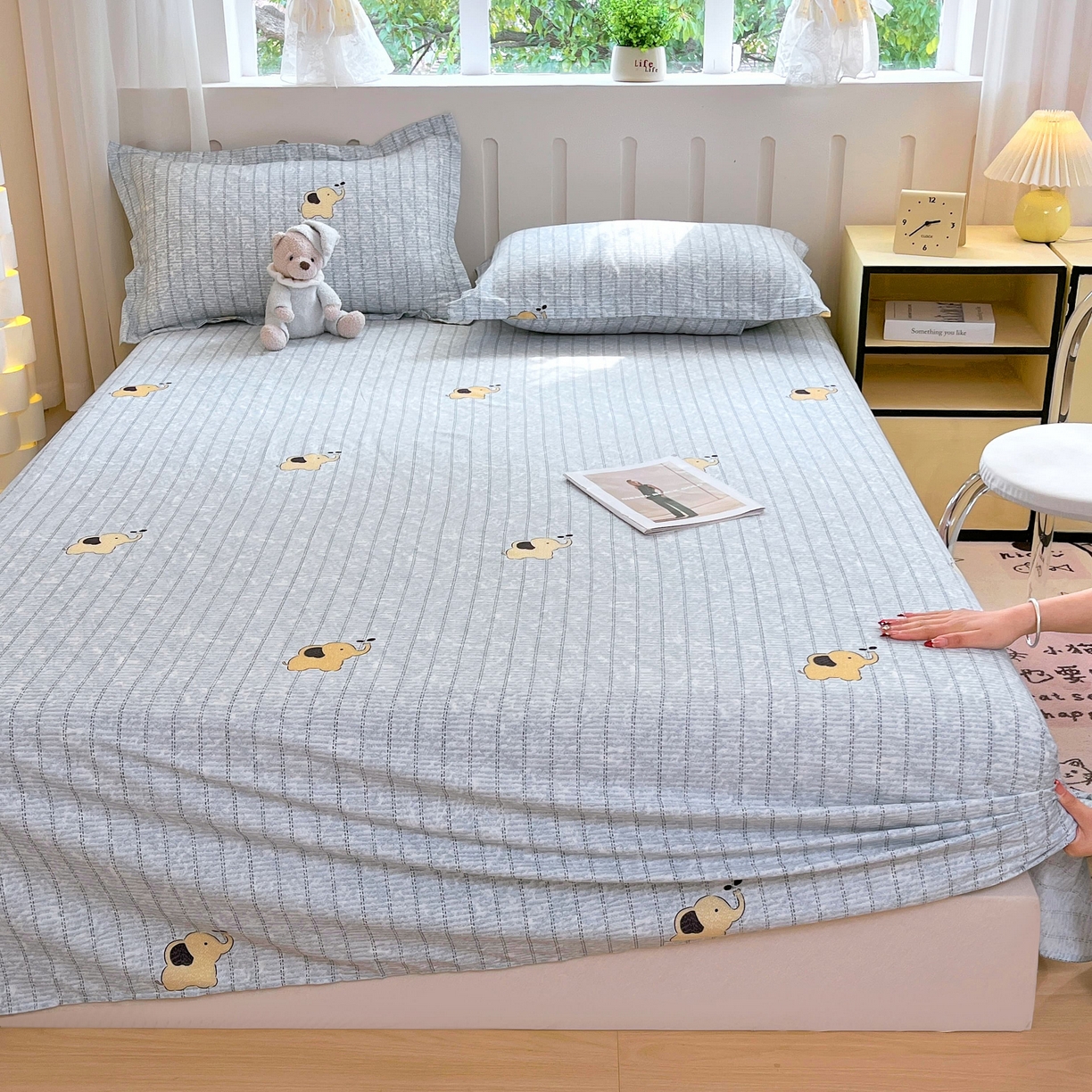 91家纺网 家纺一手货源 找家纺 大吉 2025新款亲肤舒适全棉纯棉喷气小清新印花系列单床单床单单件单品床单 蜡笔小象