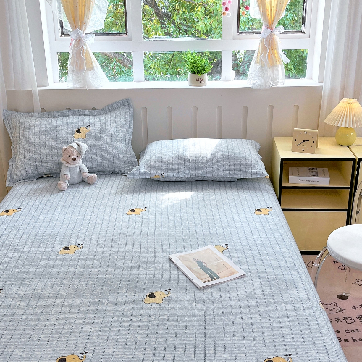 91家纺网 家纺一手货源 找家纺 大吉 2025新款亲肤舒适全棉纯棉喷气小清新印花系列单床单床单单件单品床单 蜡笔小象