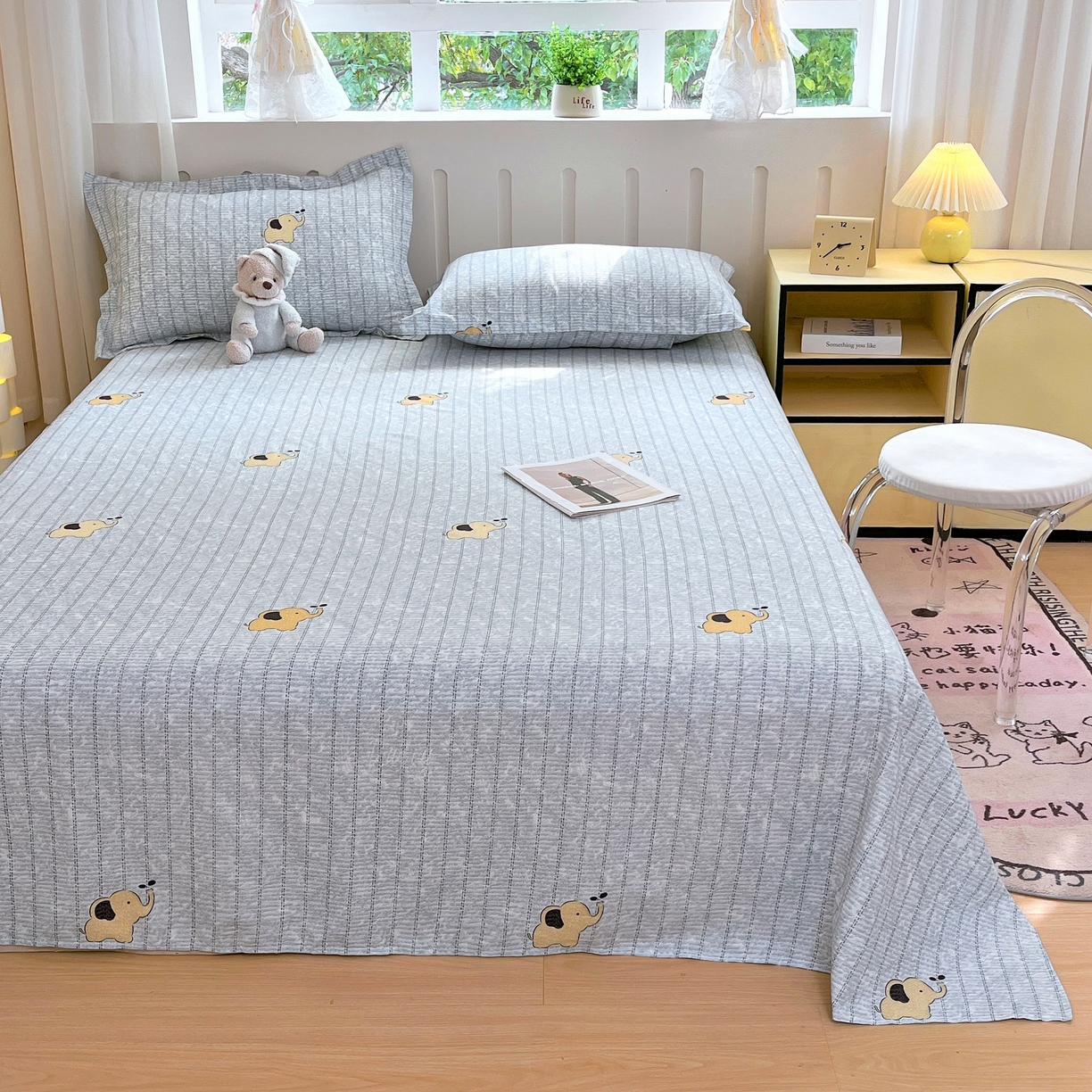 91家纺网 家纺一手货源 找家纺 大吉 2025新款亲肤舒适全棉纯棉喷气小清新印花系列单床单床单单件单品床单 蜡笔小象