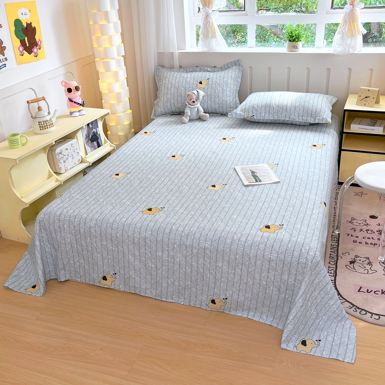 91家纺网 家纺一手货源 找家纺 大吉 2025新款亲肤舒适全棉纯棉喷气小清新印花系列单床单床单单件单品床单 蜡笔小象