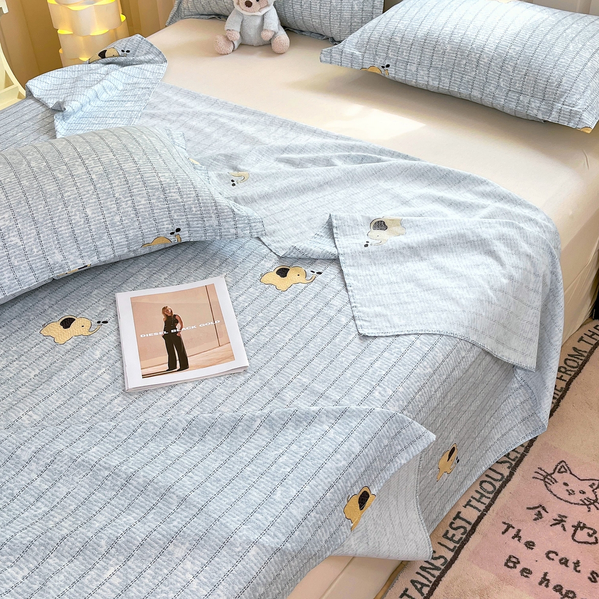 91家纺网 家纺一手货源 找家纺 大吉 2025新款亲肤舒适全棉纯棉喷气小清新印花系列单床单床单单件单品床单 蜡笔小象