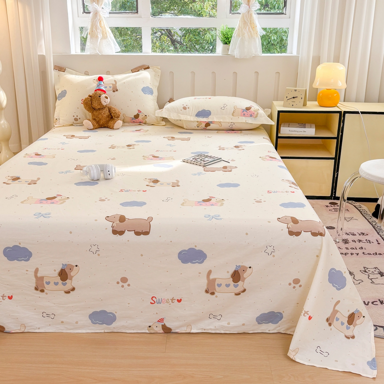 91家纺网 家纺一手货源 找家纺 大吉 2025新款亲肤舒适全棉纯棉喷气小清新印花系列单床单床单单件单品床单 萌宠日记