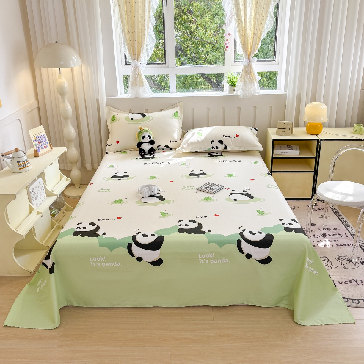 大吉 2025新款亲肤舒适全棉纯棉喷气小清新印花系列单床单床单单件单品床单 萌萌潘达