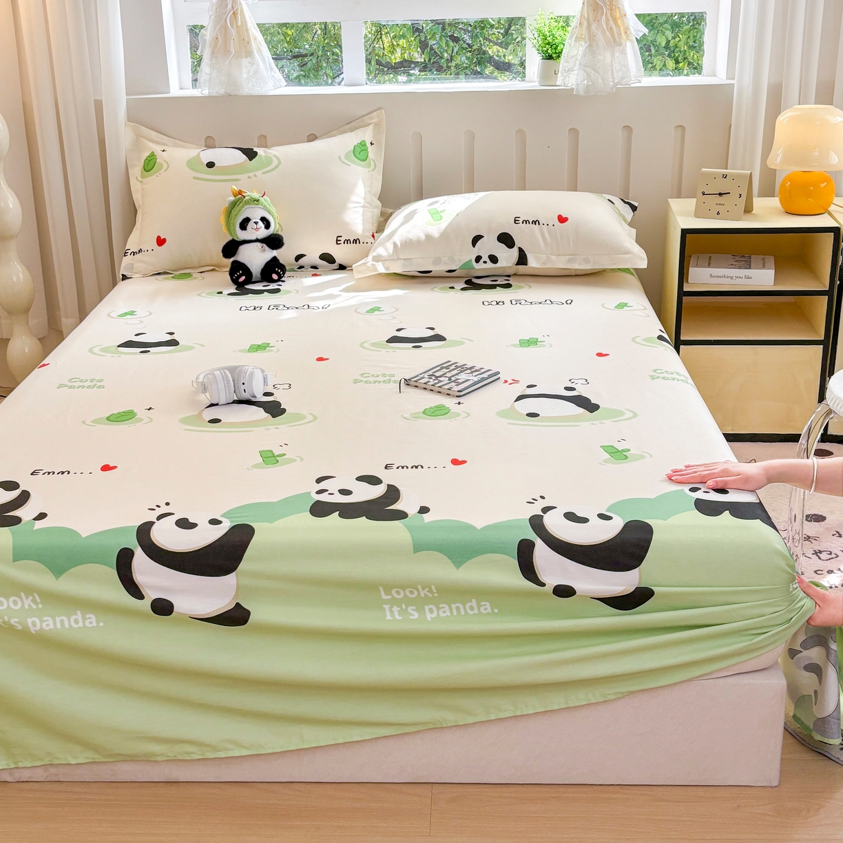 91家纺网 家纺一手货源 找家纺 大吉 2025新款亲肤舒适全棉纯棉喷气小清新印花系列单床单床单单件单品床单 萌萌潘达