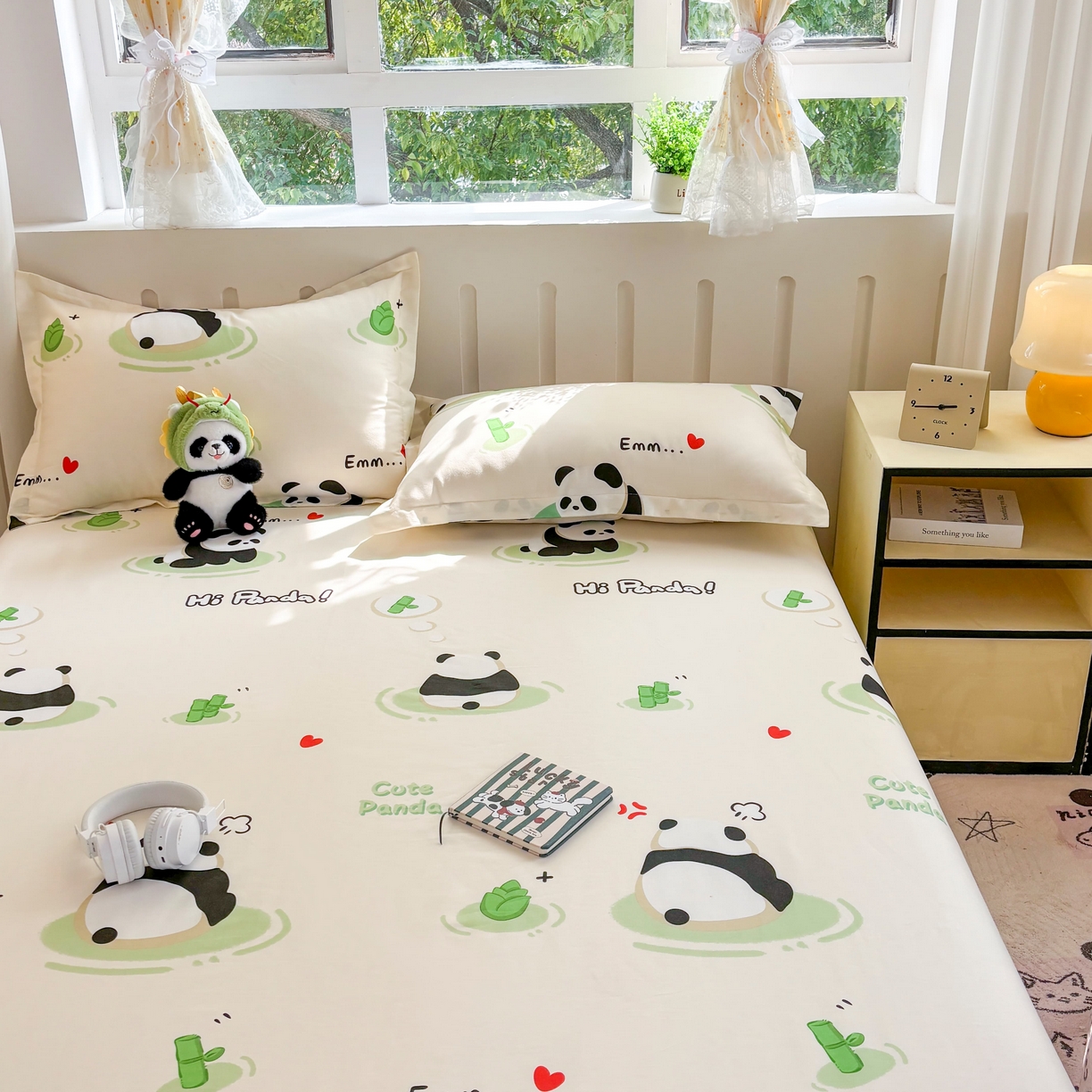 91家纺网 家纺一手货源 找家纺 大吉 2025新款亲肤舒适全棉纯棉喷气小清新印花系列单床单床单单件单品床单 萌萌潘达