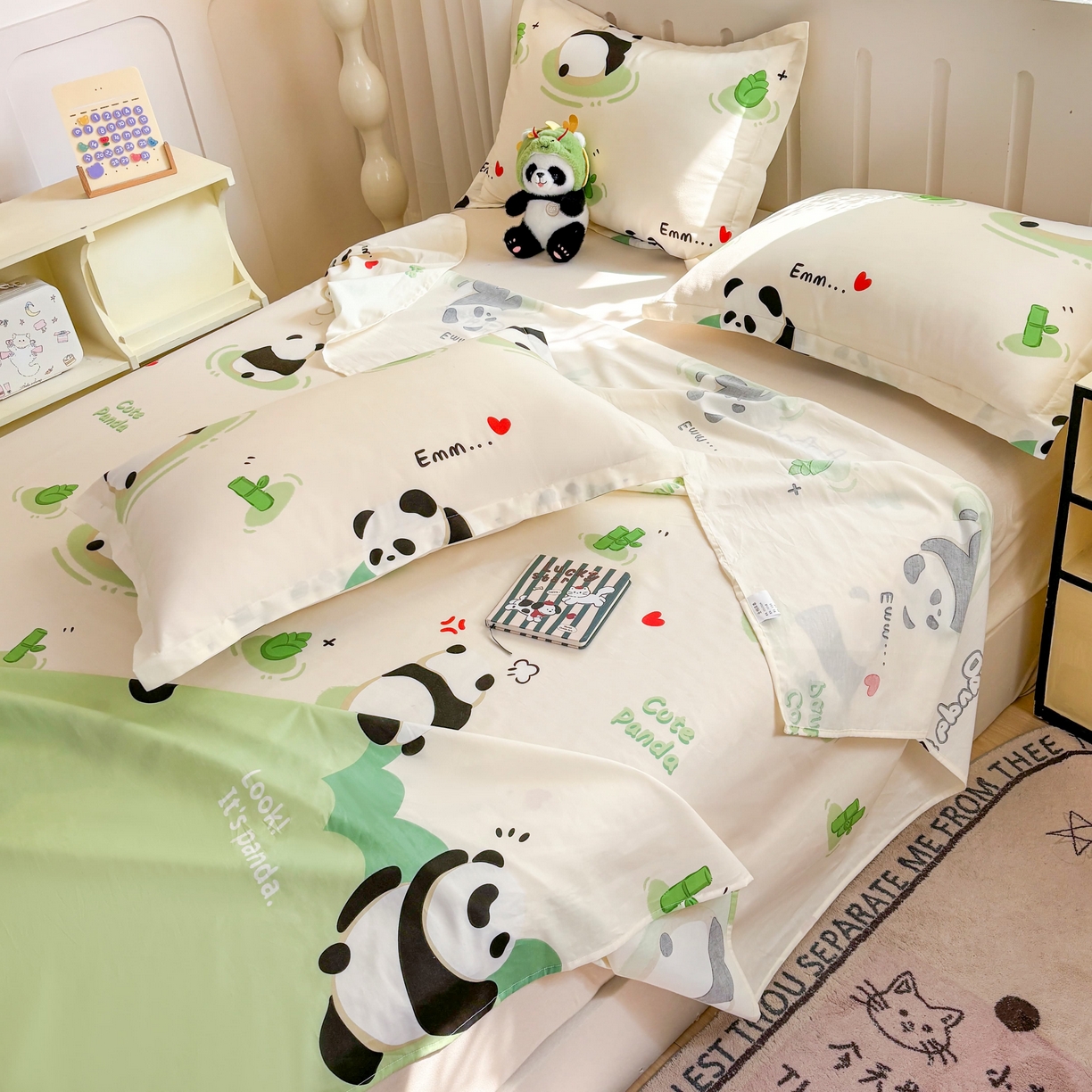 91家纺网 家纺一手货源 找家纺 大吉 2025新款亲肤舒适全棉纯棉喷气小清新印花系列单床单床单单件单品床单 萌萌潘达