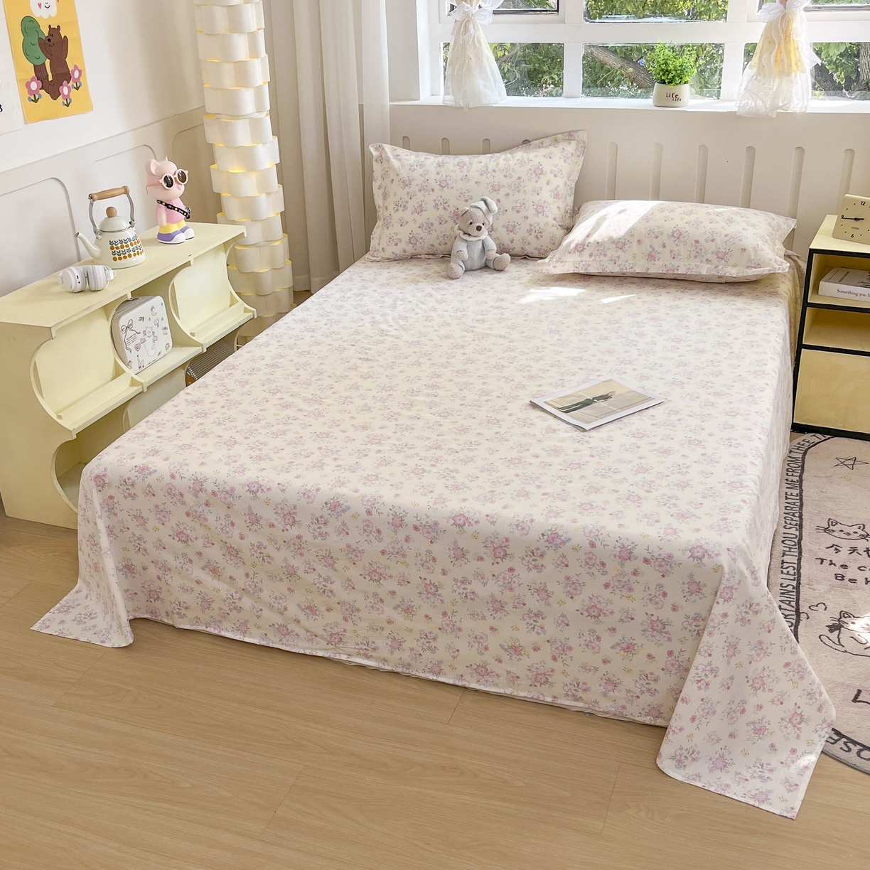 91家纺网 家纺一手货源 找家纺 大吉 2025新款亲肤舒适全棉纯棉喷气小清新印花系列单床单床单单件单品床单 梦幻花园