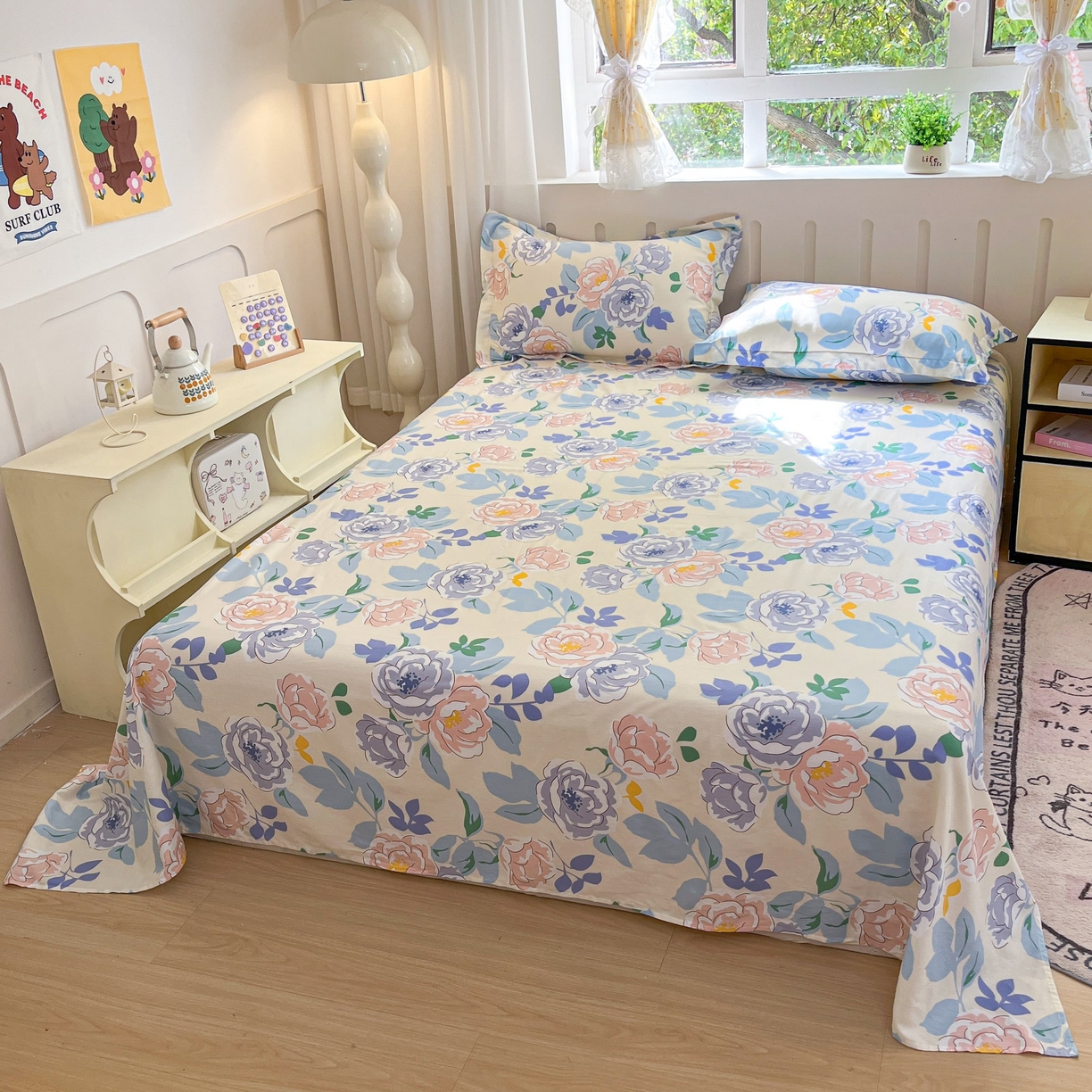 91家纺网 家纺一手货源 找家纺 大吉 2025新款亲肤舒适全棉纯棉喷气小清新印花系列单床单床单单件单品床单 山茶花开